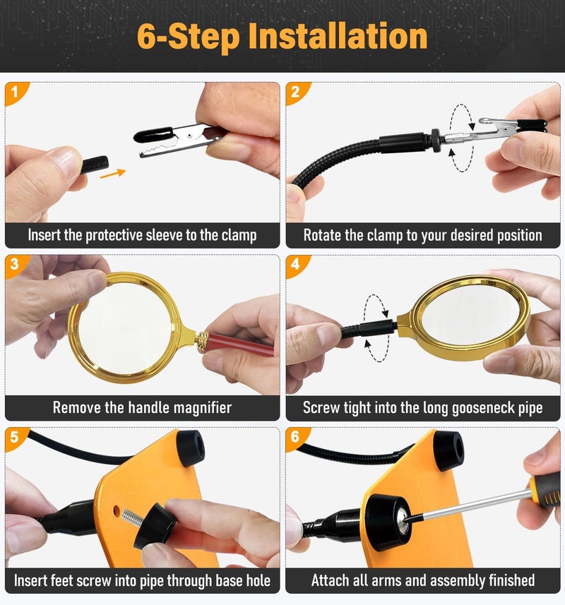 KLSKKJ Helping Hands Soldering Station with 80cm 5X Magnifying Glass, 4 Flexible Arms Solder Helping Hands Magnifier and Third Hand Soldering Tool for Electronic Repair Soldering Jewelry Crafts - Image 5